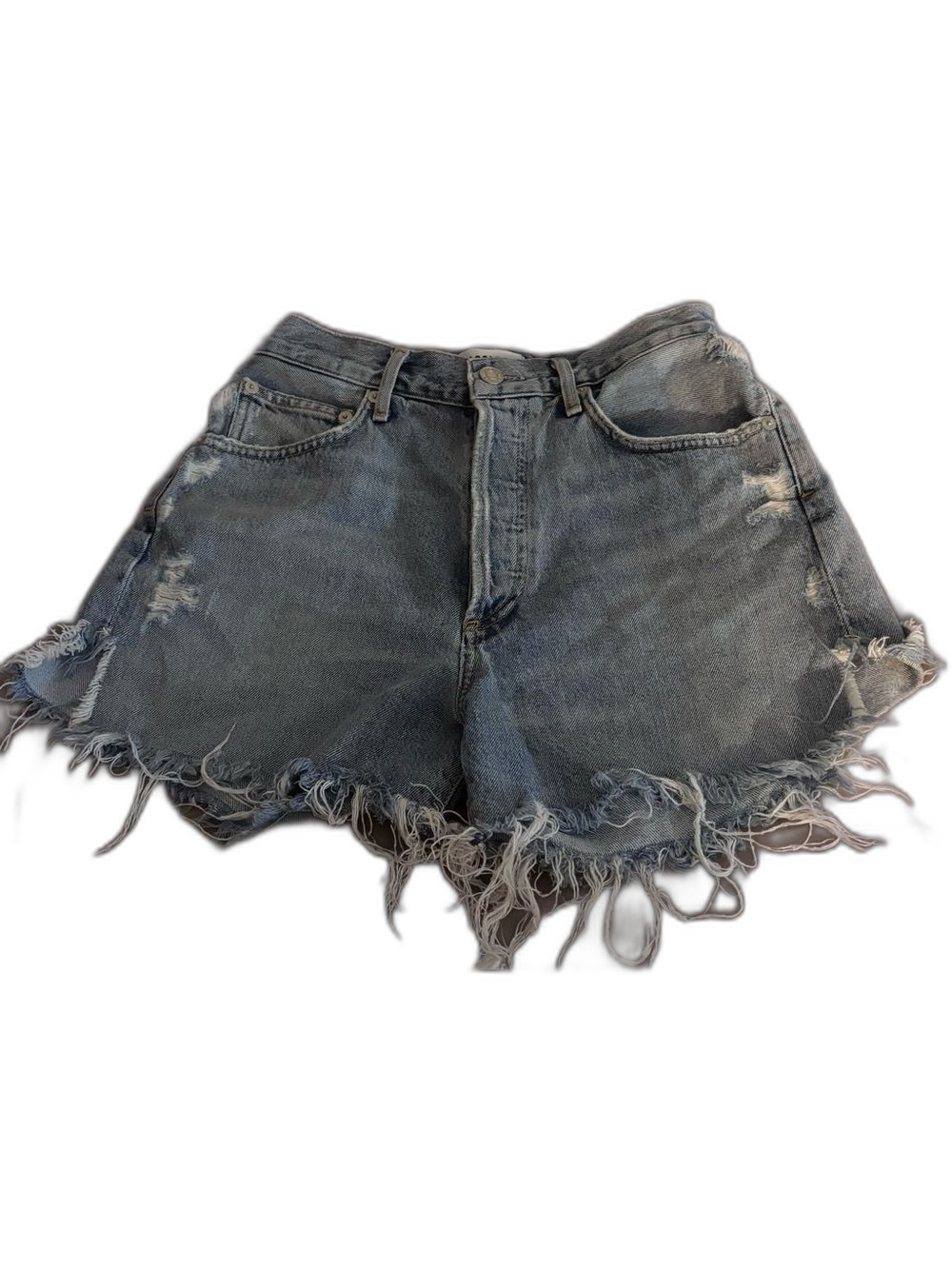 AGOLDE Dee Denim Shorts 26 Ricochet High Rise Distressed Raw Hem 100% Cotton